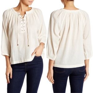 Joie Lace Up Ivory Cotton Blouse Medium